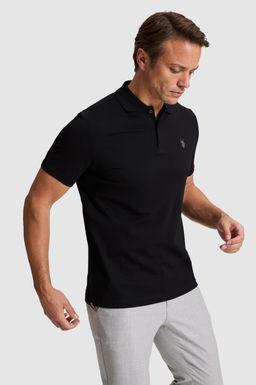 Erkek Siyah Regular Fit Polo Yaka Basic Ti__rt