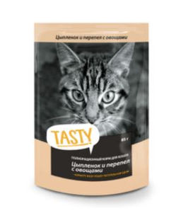 Tasty д/кош. пауч Цыплёнок с перепелом и овощами в желе 85 г.1/28