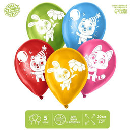 Воздушный шар латексный 12" «Милые животные», пастель, 5 шт., МИКС