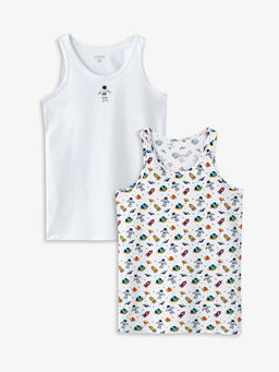 Bisiklet Yaka Bask?l? Pamuklu Erkek ?ocuk Atlet 2li