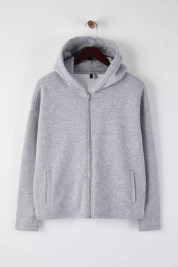 Ac?k Sar? Kal?n Ici Polarl? Kapusonlu Fermuarl? Oversize/Genis Kesim Orme Sweatshirt TWOAW26SW00111 - Trendyolmilla фото 3