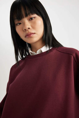 Толстовка из плотной ткани Cool Oversize с круглым вырезом - Defacto фото 5