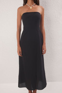 Trendyolmilla Cini Desenli Straplez Maxi Dokuma %100 Pamuk Plaj Elbisesi TBESS25EL00093  фото 3
