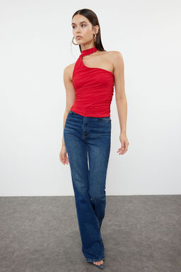 K?rm?z? Boyundan Baglamal? Buzgulu Astarl? Esnek Orme Bluz TWOSS24BZ00202