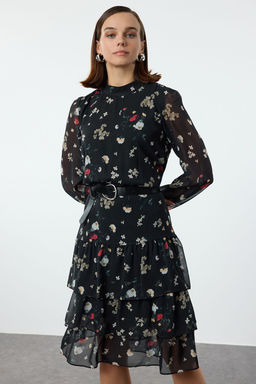 TRENDYOLMILLA Siyah-Cok Renkli Cicekli Skater F?rf?r Midi Dokuma K?sl?k Elbise TWOAW21EL0354 фото 4