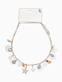 Колье на цепочке «Ракушка», L=40 см, белое в серебре