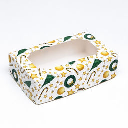 Цена за 2 шт. Коробка новогодняя складная с окном «Звезды и трости», 25×15×7 см