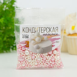Цена за 2 шт. Посыпка кондитерская «БЛЕСК НЕЖНЫЙ» (Розовый, белоснежный), 50 г