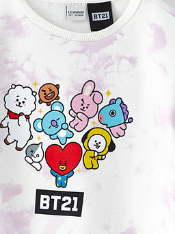 Bisiklet Yaka BT21 Bask?l? Uzun Kollu K?z ?ocuk Sweatshirt - Waikiki фото 2