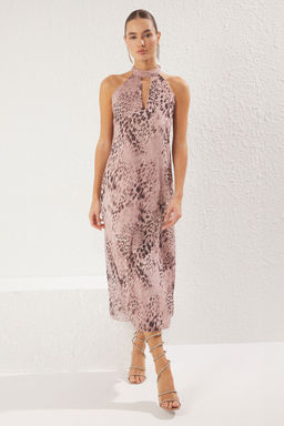 Cok Renkli Cicekli Astarl? Sifon Dokuma Midi S?k Abiye Gece Mezuiyet Elbisesi TPRSS25EL00215