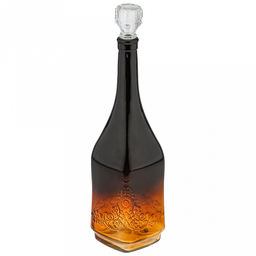 Графин-штоф стеклянный "Антоша-2" 1л, 9,2х9,2х31см, с пробкой, "Радуга Орнамент", черно-оранжевый, прозрачный (Россия)