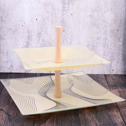 161656 Ваза для фруктов БРИЗ шмп.2-х ярус 4пр стекло/дерево (х3) - Mayer&boch фото 2