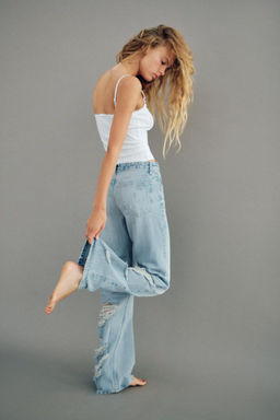 RIPPED MID-RISE WIDE-LEG TRF JEANS - Zara фото 6
