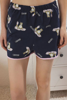 Trendyolmilla Kad?n Couple/Cift Lacivert %100 Pamuklu Kedili Sloganl? Sortlu Orme Pijama Tak?m? THMSS25PT00345  фото 4