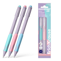 Цена за 12 шт. Набор из 2 шариковых ручек ErichKrause ErgoLine® Kids Stick&Grip Pastel 0.5, Super Glide Technology, цвет чернил синий (в пакете)