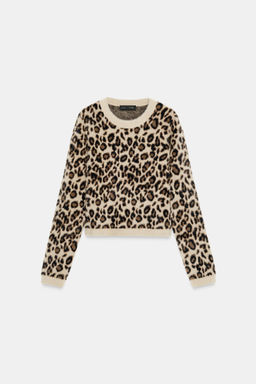 ANIMAL PRINT FAUX FUR KNIT JUMPER