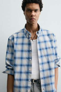 CAMISA RELAXED FIT CUADROS / Azul / Blanco - Zara фото 5
