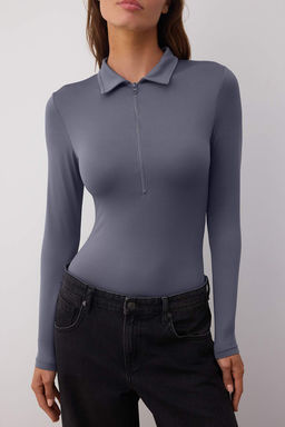 Antrasit Fermuar Yaka Detayl? C?tc?tl? Esnek Orme Body TWOAW24BD00005