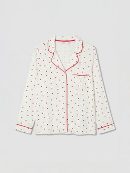 G?mlek Yaka Kalp Desenli Kad?n Pijama Tak?m