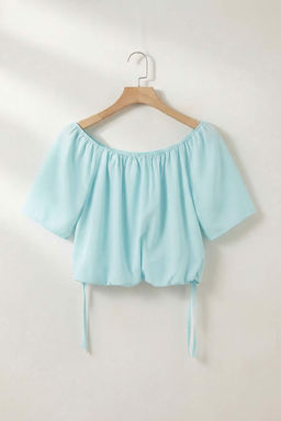 Su Yesili Baglama Detayl? Carmen Yaka Dokuma Balon Bluz TWOSS26BZ00419 - Trendyolmilla фото 2