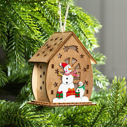 Ёлочная игрушка Домик со снеговиками, 11х6х9 см, от батареек, свечение тёплое белое - Luazon lighting фото 2