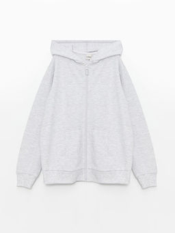 Kap??onlu Basic Uzun Kollu K?z ?ocuk Fermuarl? Sweatshirt