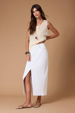 Beyaz Y?rtmacl? Maxi Denim Etek TWOSS23ET00290