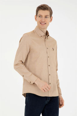 Мужская базовая рубашка кокосового цвета с длинным рукавом