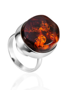 Кольцо Глянец с крупным янтарём