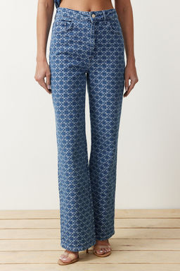 Siyah Desenli Yuksek Bel Wide Leg Jeans TWOSS24JE00278 - Trendyolmilla фото 12