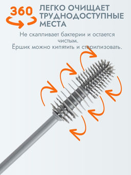 Ёршик для бутылочек и сосок Крошка Я, силиконовый, серый, 26 см