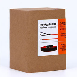 Комплект ошейник (58х2.5 см) и поводок (130х1.4 см) из экокожи, чёрный с оранжевым - Пушистое счастье фото 8