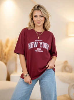 K13490 Футболка OVER SIZE хлопок БУРГУНДИ