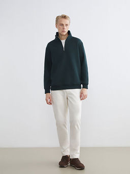 Fermuarl? Dik Yaka Erkek Kal?n Sweatshirt