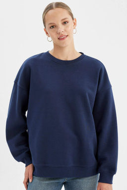 Oversize Genis Kal?p Bisiklet Yaka Kal?n Basic Duz Sweatshirt - Defacto фото 6