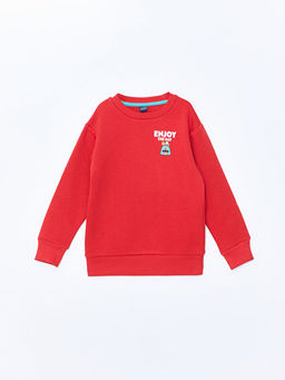 Bisiklet Yaka Bask?l? Uzun Kollu Erkek ?ocuk Sweatshirt
