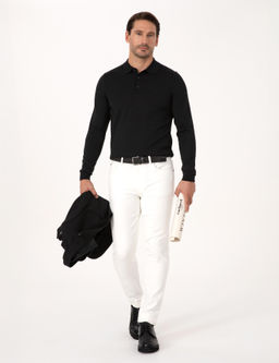 Siyah Regular Fit Y_n Kar___ml_ Polo Yaka Basic Triko Kazak - Cacharel фото 4