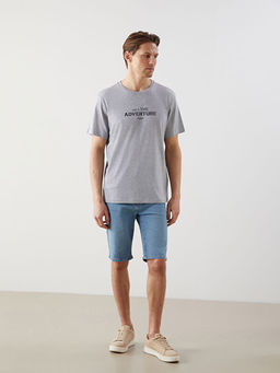 Bisiklet Yaka K?sa Kollu Bask?l? Penye Erkek Ti??rt