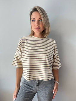 K11879 Футболка OVER SIZE (плотный хлопок) БЕЖЕВЫЙ