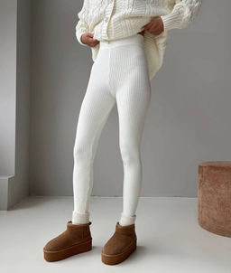 K11035 Легинсы в рубчик (вязаный трикотаж) БЕЛЫЙ
