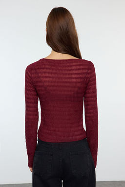 Siyah Fitted/Vucuda Oturan Dokulu Tul Esnek Orme Bluz TWOAW25BZ00207 - Trendyolmilla фото 5