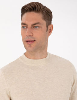 Krem Melanj Slim Fit _eyrek Yaka Basic Triko Kazak
