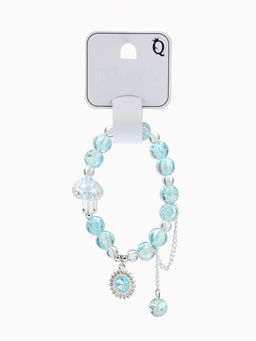 Браслет с подвесками «Сахарный» диск, сердечко, шар №10, d=6 см, бело-голубой в серебре