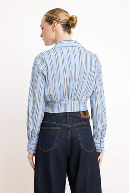 Mavi-Cok Renkli Cizgili Bedene Oturan Gipe Detayl? Crop Gomlek TWOSS26GO00108 - Trendyolmilla фото 4