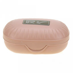 Мыльница настольная пластмассовая "Рельефная" овальная, 13,5х9х5,5см, с крышкой, матовый пластик, цвета микс, в п/эт пакете (Китай)