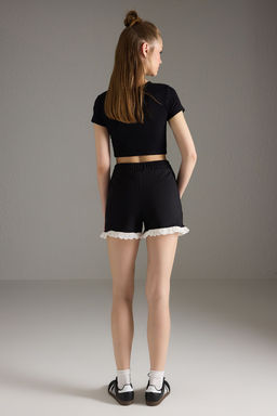 Trendyolmilla Siyah Brode ve Cep Detayl? Mini Sort & Bermuda TWOSS25SR00203