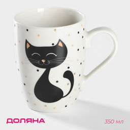 Кружка Доляна «Котик», 350 мл, фарфор, белая