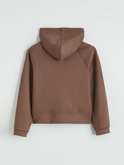 Kap??onlu Bask?l? K?z ?ocuk Fermuarl? Sweatshirt