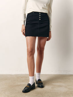 CONTE CON-612 Джинсовая юбка-mini на пуговицах с необработанным краем black black