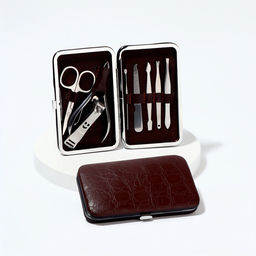 Набор маникюрный, 7 предметов, в футляре, коричневый